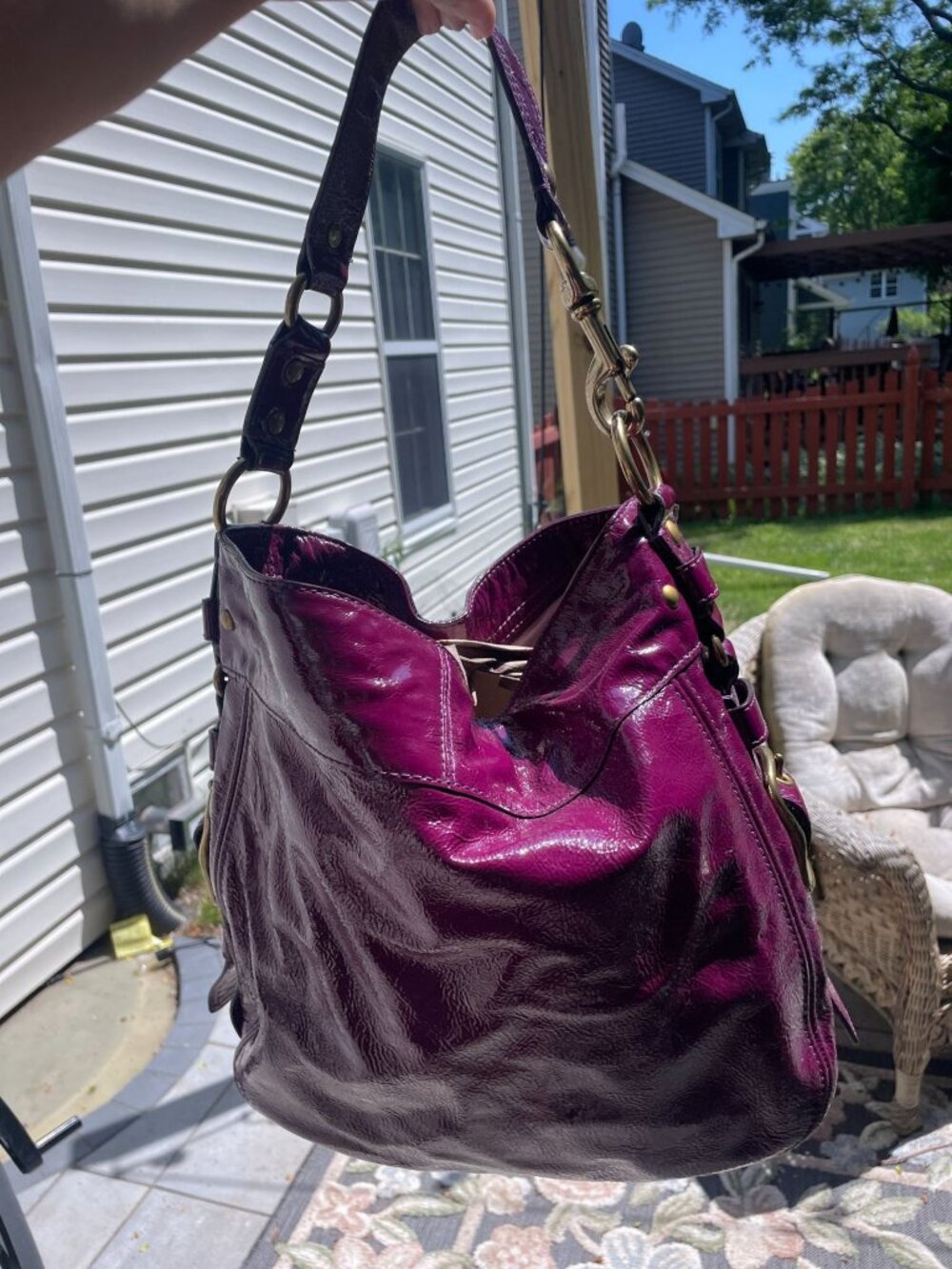 Coach Zoe Large Hobo Shoulder Bag Plum Purple Patent Leather Vintage 12776 - Picture 3 of 16